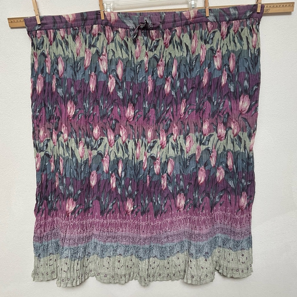 Willow Ridge Purple, Green Tulip Print Pleated Maxi Skirt Cottagecore Size 3X